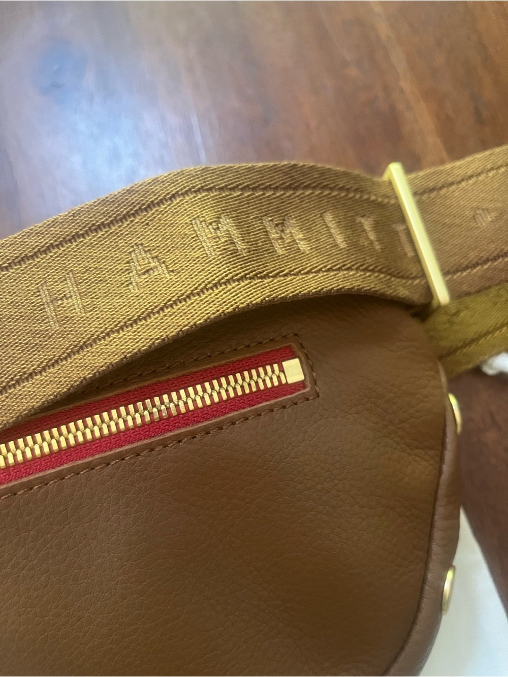 NWT, Hammitt Charles Crossbody Large in Mahogany Pebble/Brushed Gold Red Zip - Picture 3 of 9